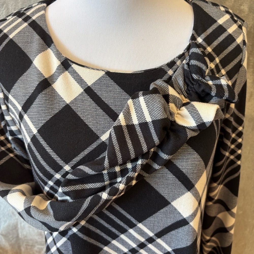 Plaid Academia Stretch Ruched Midi Dress Sz 4 - Picture 4 of 12